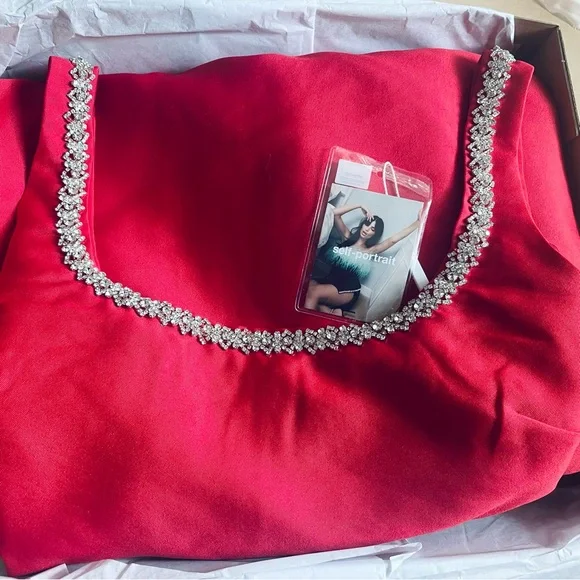 Self-Portrait Red Taffeta Diamante Midi Dress - Size UK 14/ US 10 - Picture 13 of 14